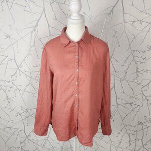 Massimo Dutti Salmon 100% Linen Button Front Shirt